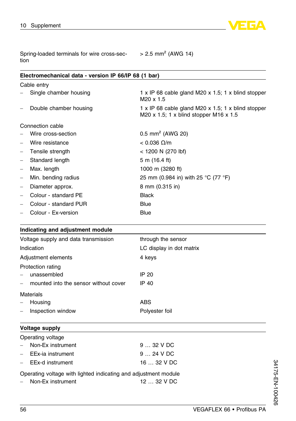 VEGA VEGAFLEX 66 (-200…+400°C) Profibus PA User Manual | Page 56 / 68