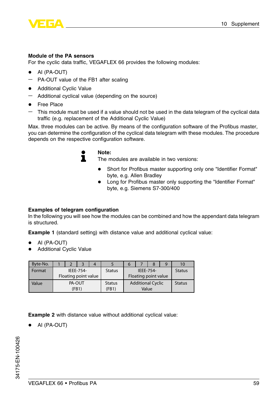 VEGA VEGAFLEX 66 (-200…+400°C) Profibus PA User Manual | Page 59 / 68