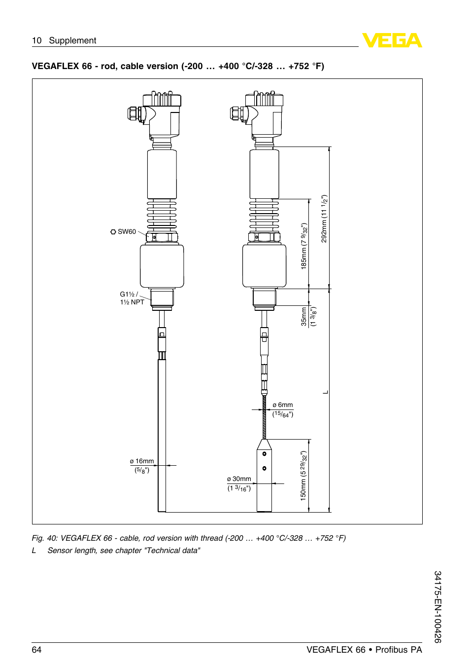 VEGA VEGAFLEX 66 (-200…+400°C) Profibus PA User Manual | Page 64 / 68