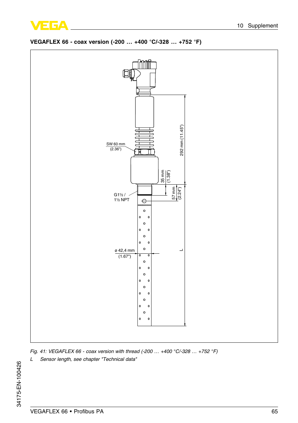 VEGA VEGAFLEX 66 (-200…+400°C) Profibus PA User Manual | Page 65 / 68