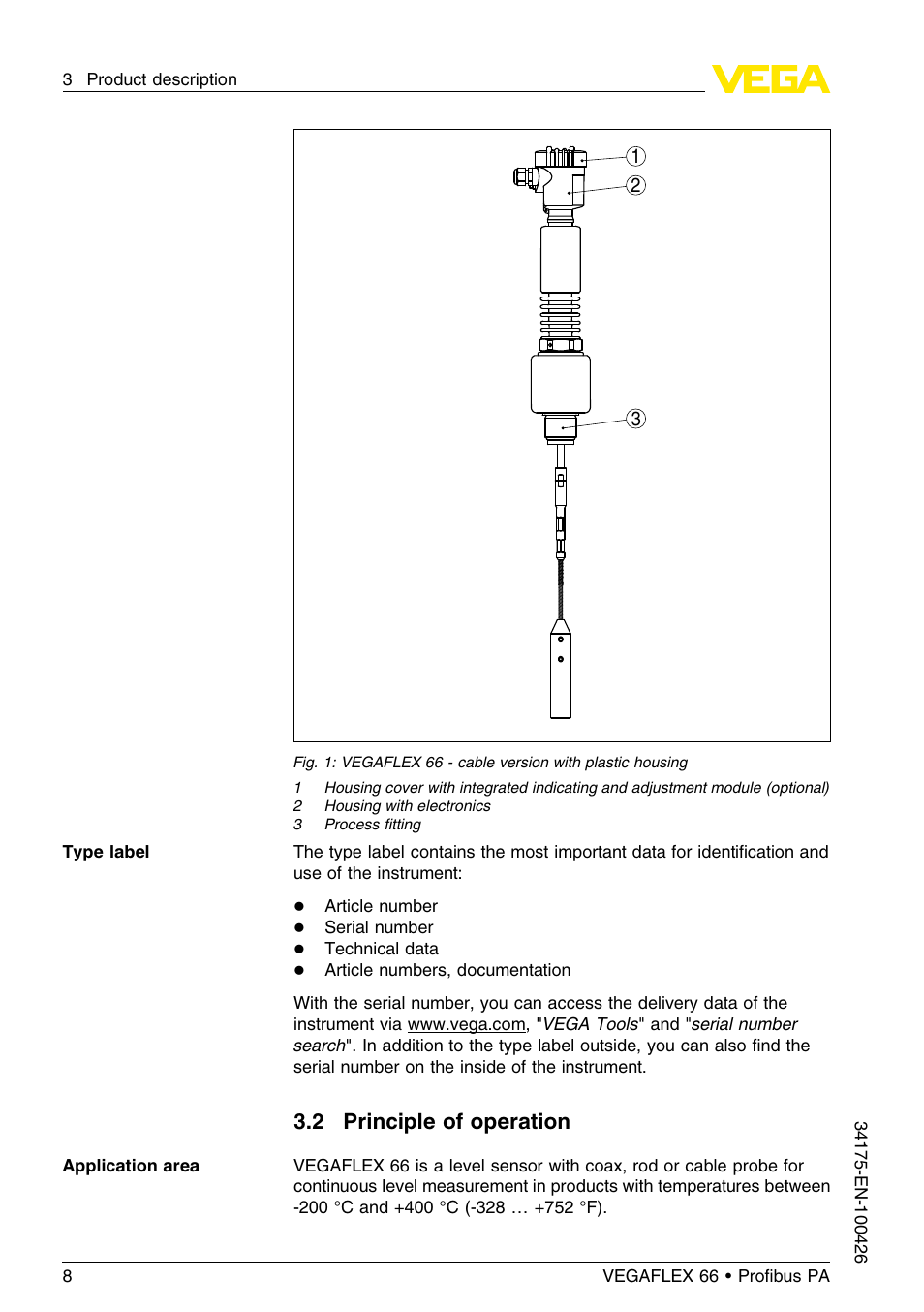 2 principle of operation | VEGA VEGAFLEX 66 (-200…+400°C) Profibus PA User Manual | Page 8 / 68