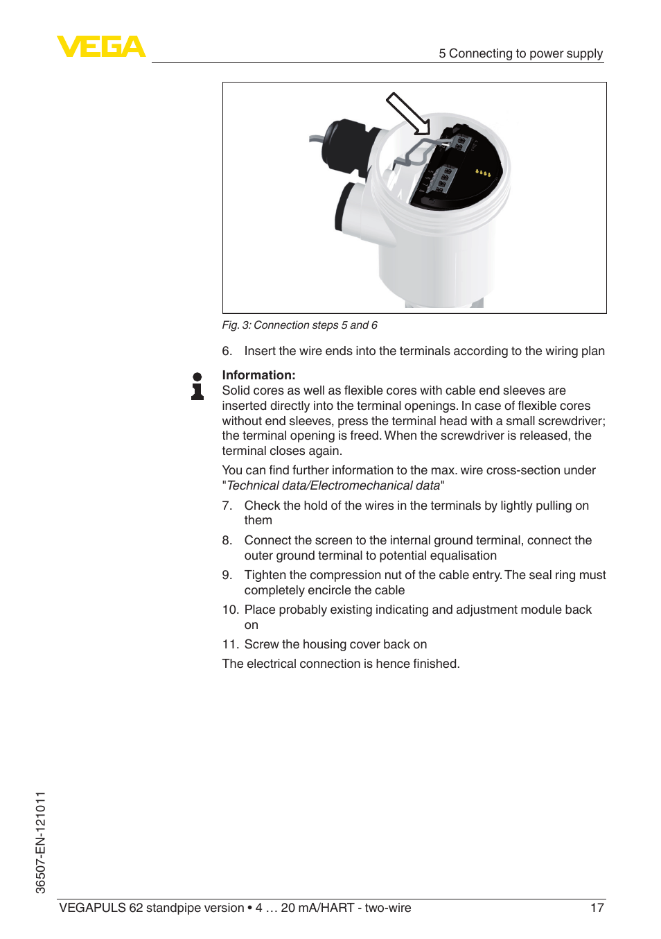 VEGA VEGAPULS 62 (≥ 2.0.0 - ≥ 4.0.0) standpipe ver. 4 … 20 mA_HART - two-wire User Manual | Page 17 / 64