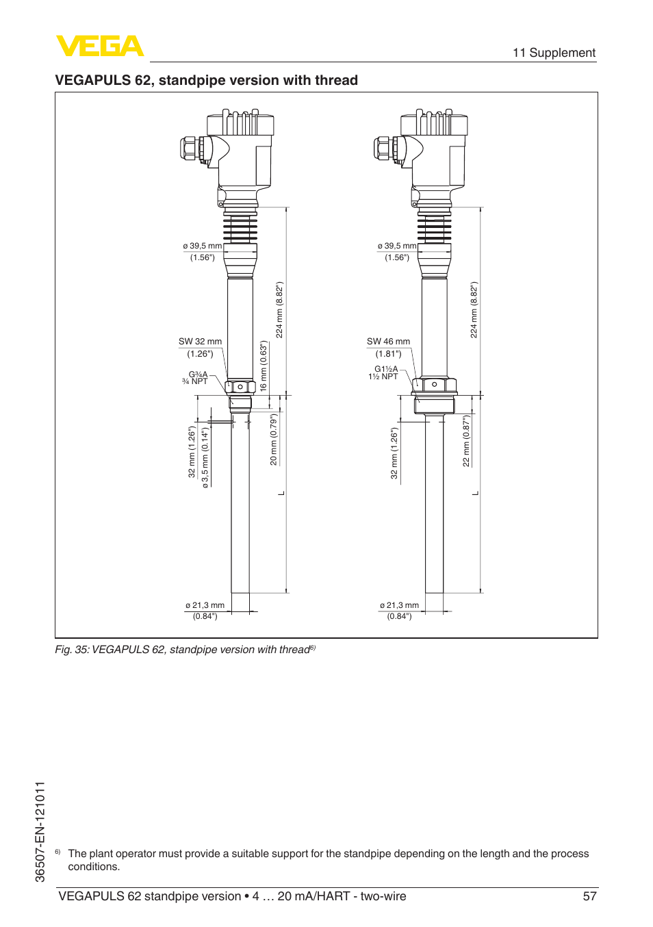 Vegapuls 62, standpipe version with thread | VEGA VEGAPULS 62 (≥ 2.0.0 - ≥ 4.0.0) standpipe ver. 4 … 20 mA_HART - two-wire User Manual | Page 57 / 64