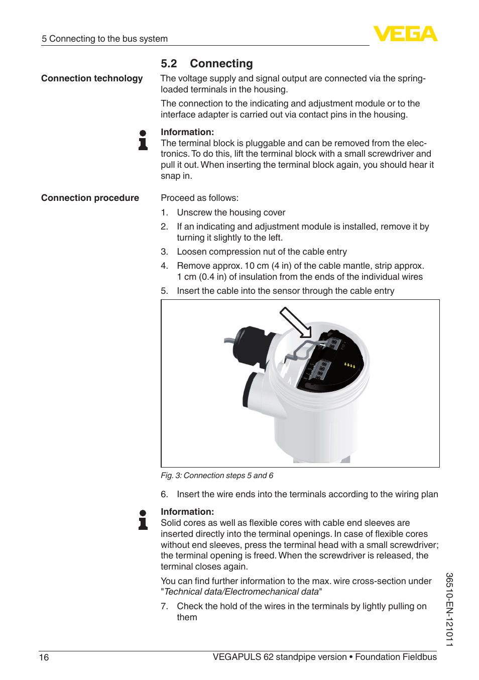 2 connecting | VEGA VEGAPULS 62 (≥ 2.0.0 - ≥ 4.0.0) standpipe ver. Foundation Fieldbus User Manual | Page 16 / 68