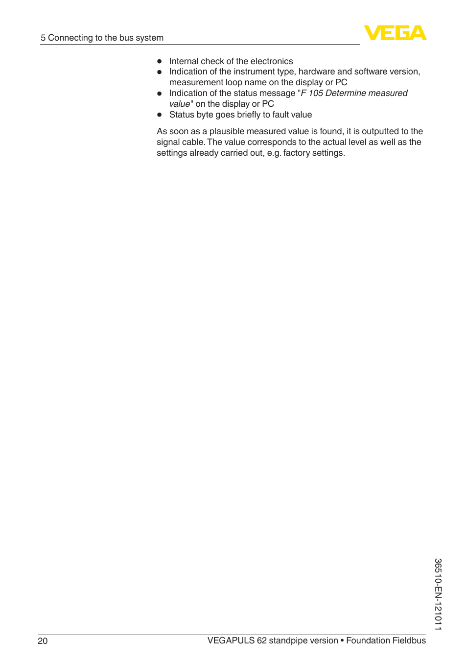 VEGA VEGAPULS 62 (≥ 2.0.0 - ≥ 4.0.0) standpipe ver. Foundation Fieldbus User Manual | Page 20 / 68