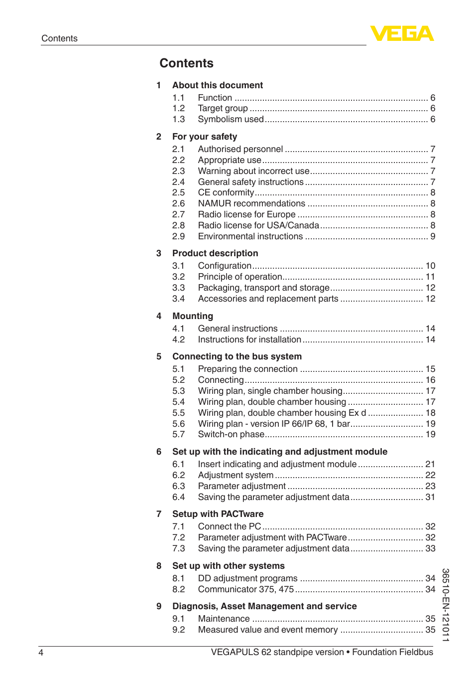 VEGA VEGAPULS 62 (≥ 2.0.0 - ≥ 4.0.0) standpipe ver. Foundation Fieldbus User Manual | Page 4 / 68