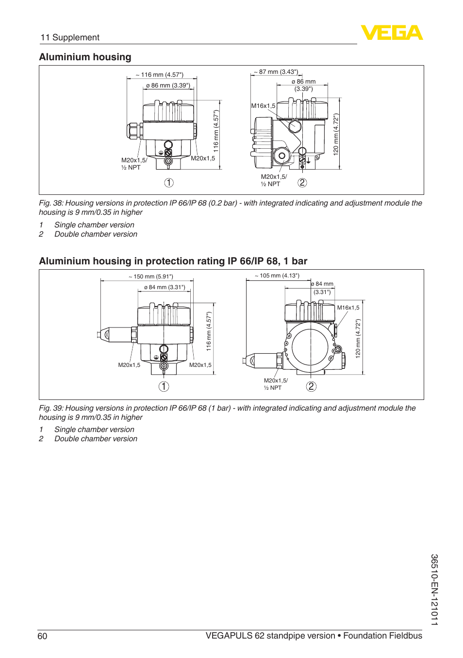 Aluminium housing | VEGA VEGAPULS 62 (≥ 2.0.0 - ≥ 4.0.0) standpipe ver. Foundation Fieldbus User Manual | Page 60 / 68