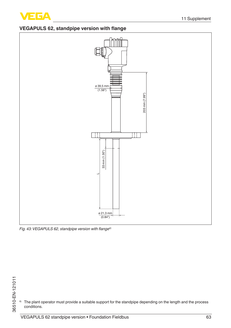 Vegapuls 62, standpipe version with flange | VEGA VEGAPULS 62 (≥ 2.0.0 - ≥ 4.0.0) standpipe ver. Foundation Fieldbus User Manual | Page 63 / 68