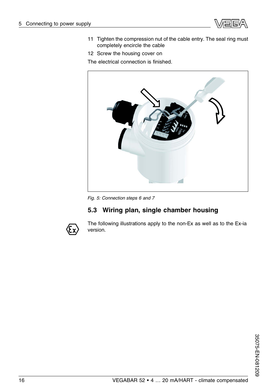 3 wiring plan, single chamber housing | VEGA VEGABAR 52 - climate compensated User Manual | Page 16 / 88