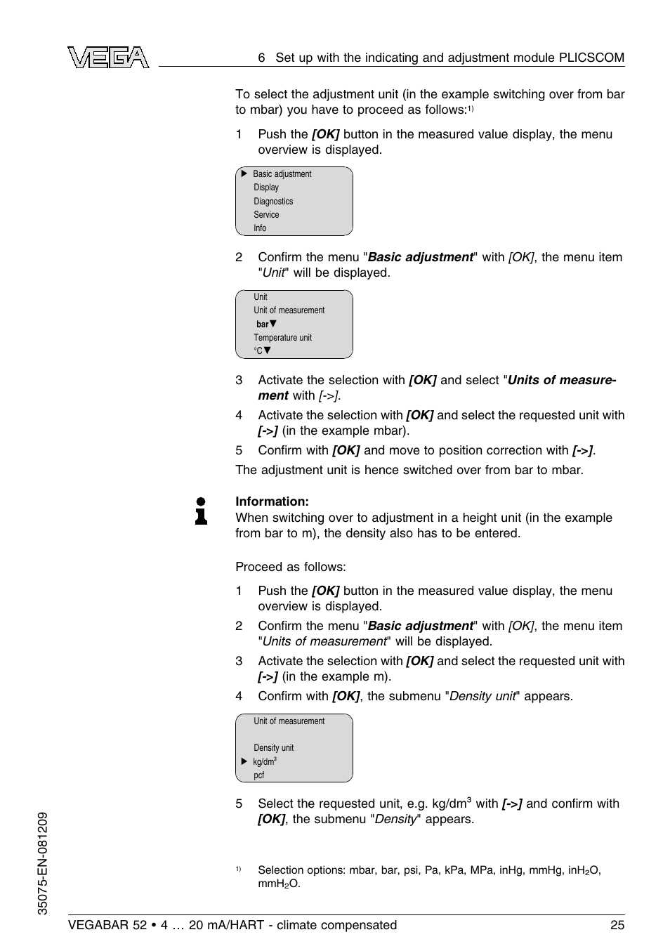 VEGA VEGABAR 52 - climate compensated User Manual | Page 25 / 88