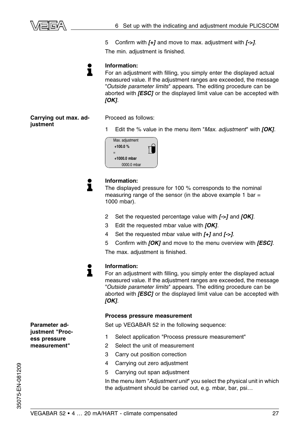 VEGA VEGABAR 52 - climate compensated User Manual | Page 27 / 88