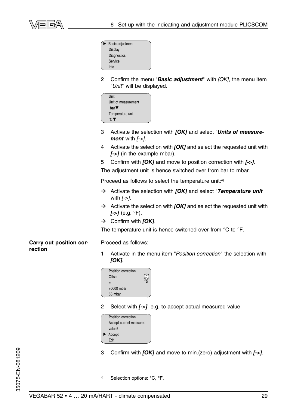 VEGA VEGABAR 52 - climate compensated User Manual | Page 29 / 88