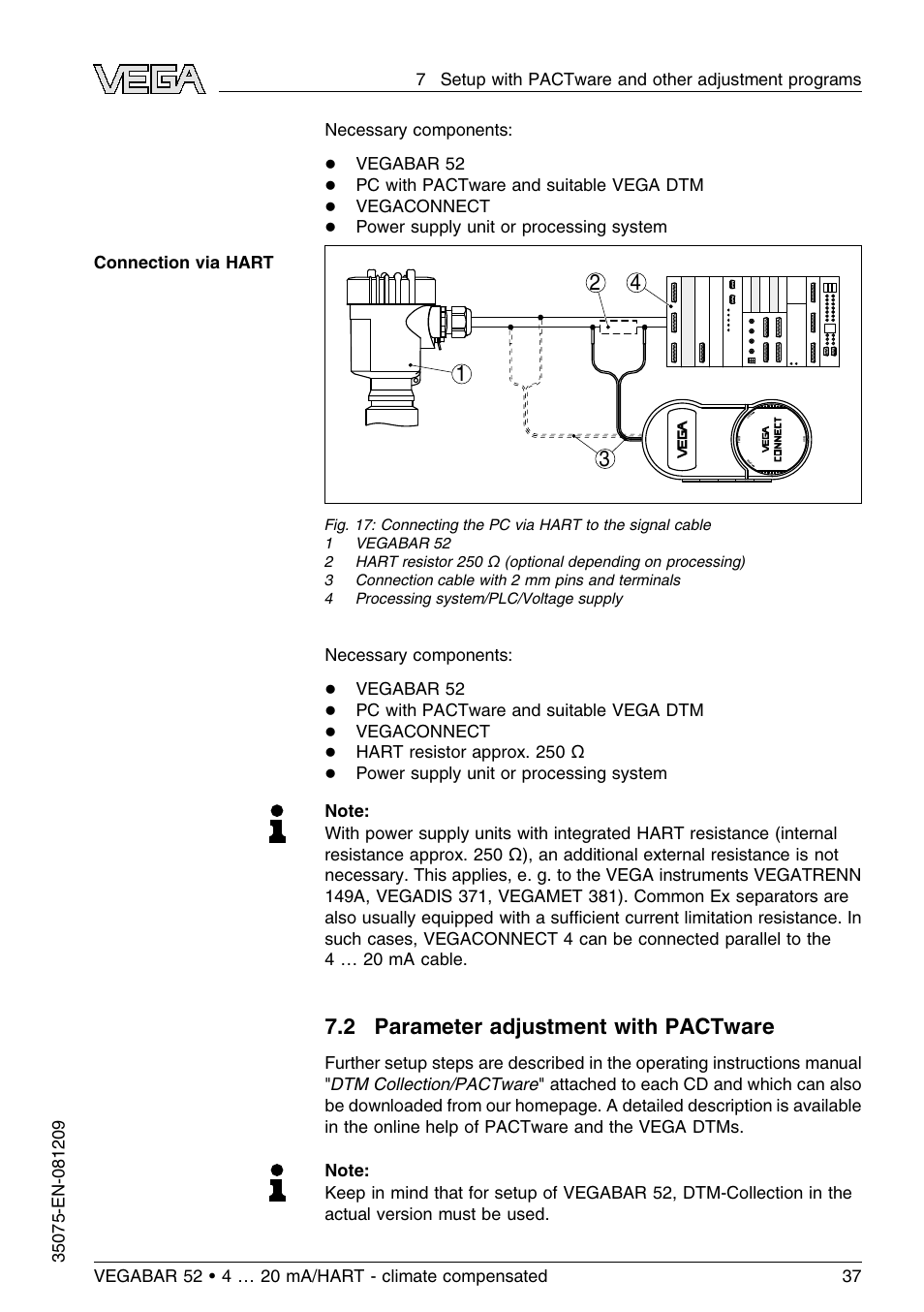 2 parameter adjustment with pactware | VEGA VEGABAR 52 - climate compensated User Manual | Page 37 / 88