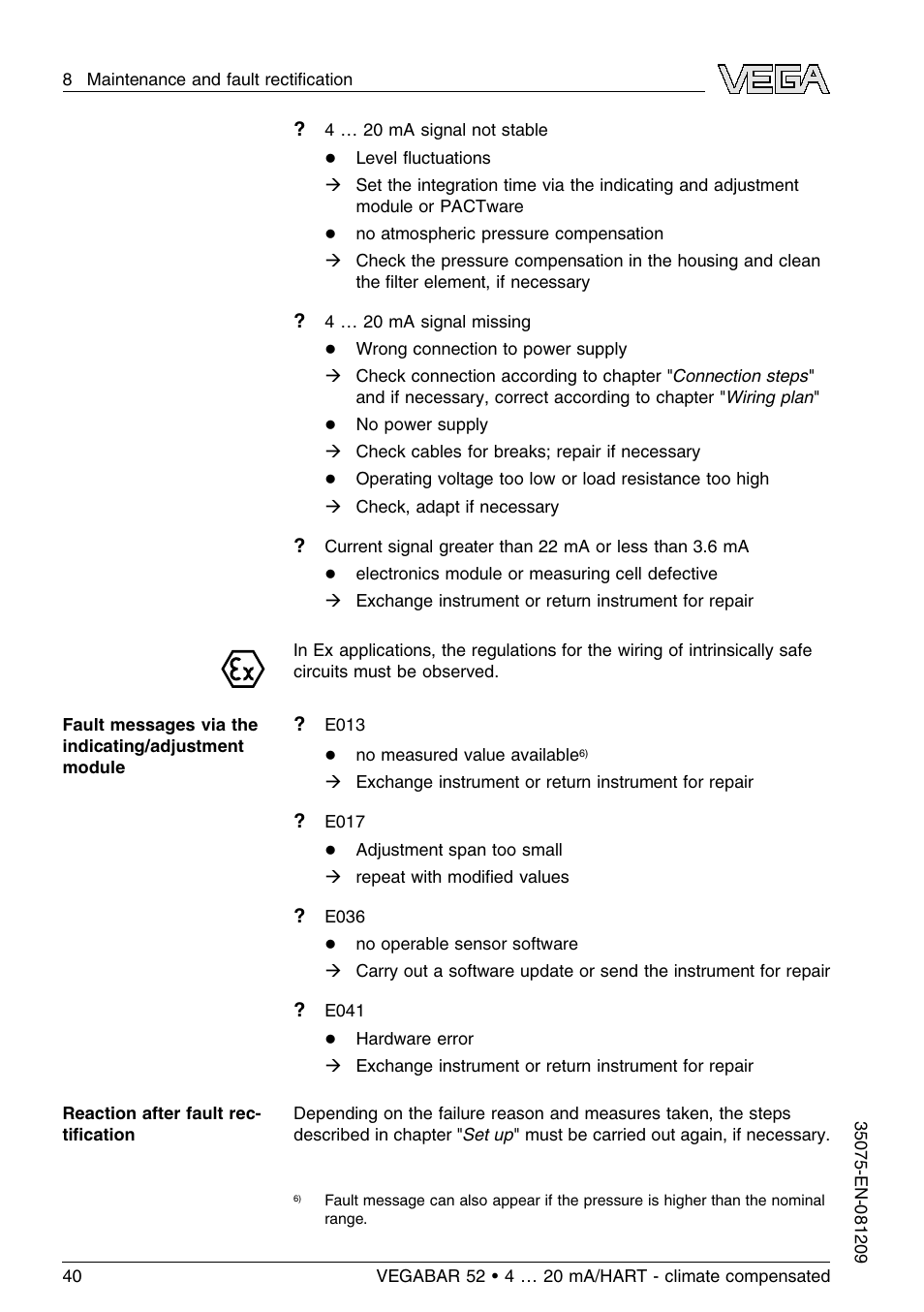 VEGA VEGABAR 52 - climate compensated User Manual | Page 40 / 88