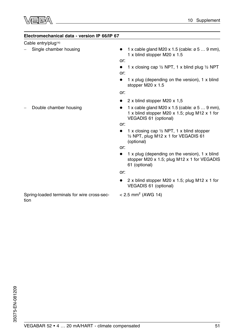 VEGA VEGABAR 52 - climate compensated User Manual | Page 51 / 88
