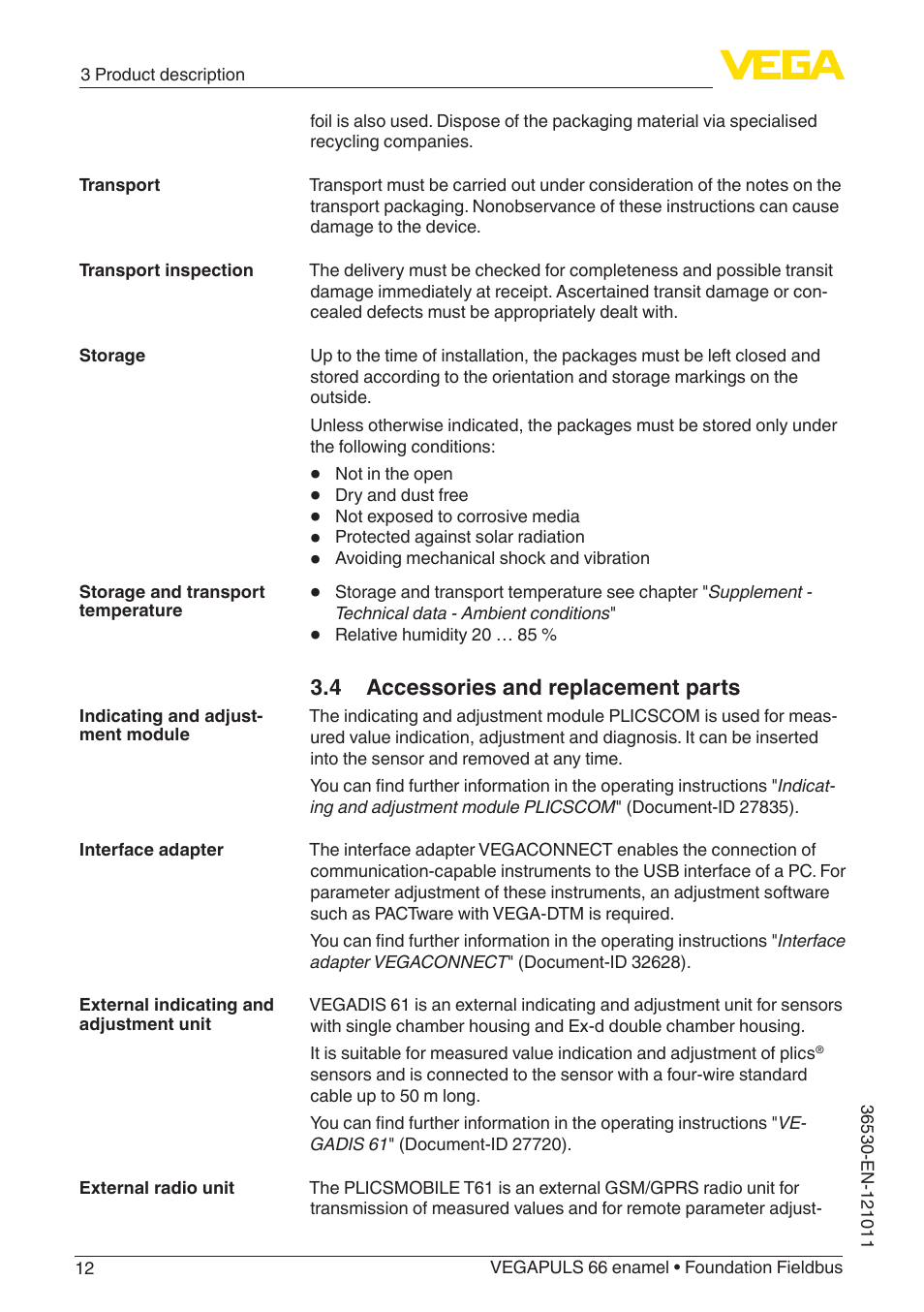 4 accessories and replacement parts | VEGA VEGAPULS 66 (≥ 2.0.0 - ≥ 4.0.0) enamel Foundation Fieldbus User Manual | Page 12 / 80