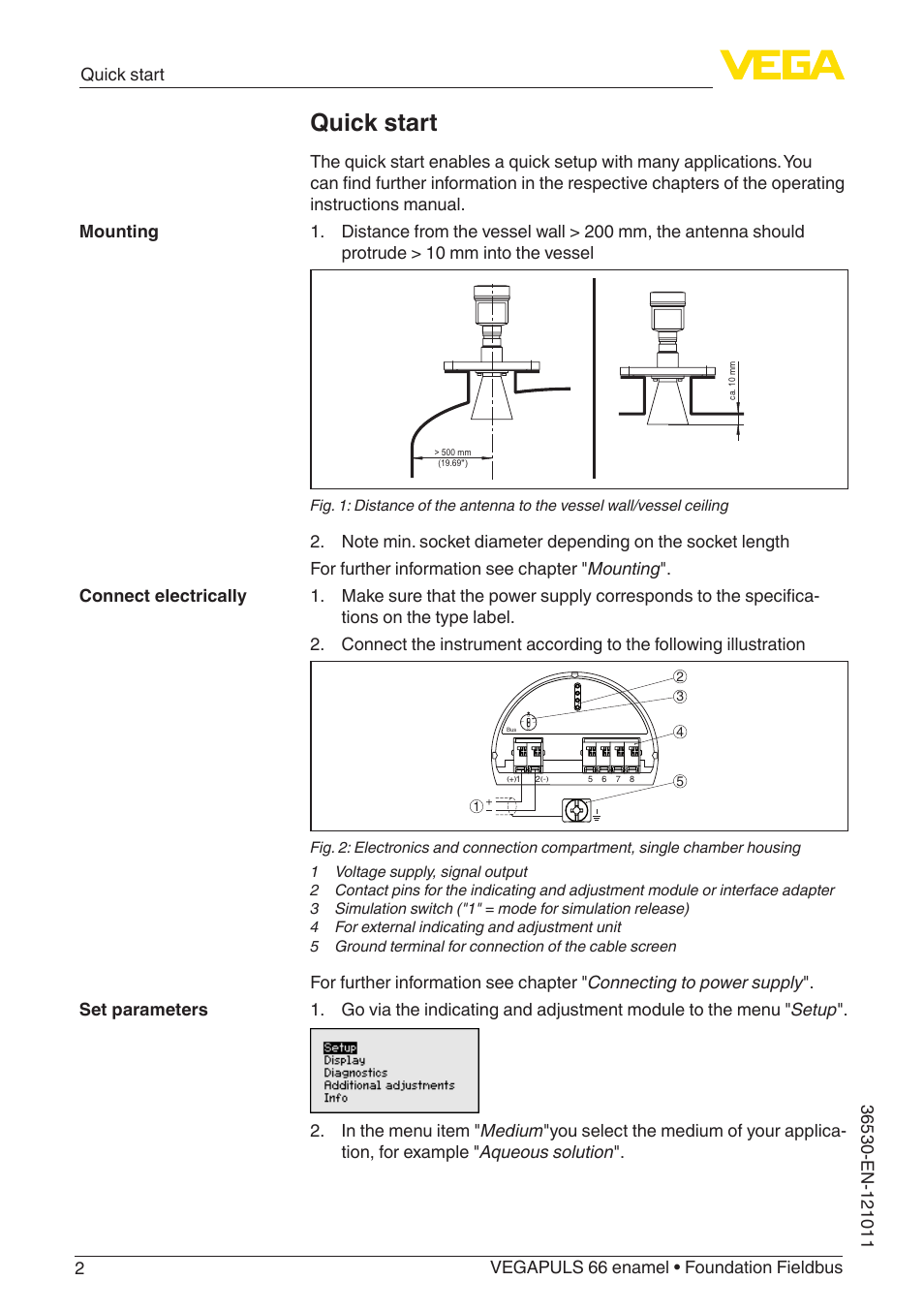 Quick start | VEGA VEGAPULS 66 (≥ 2.0.0 - ≥ 4.0.0) enamel Foundation Fieldbus User Manual | Page 2 / 80