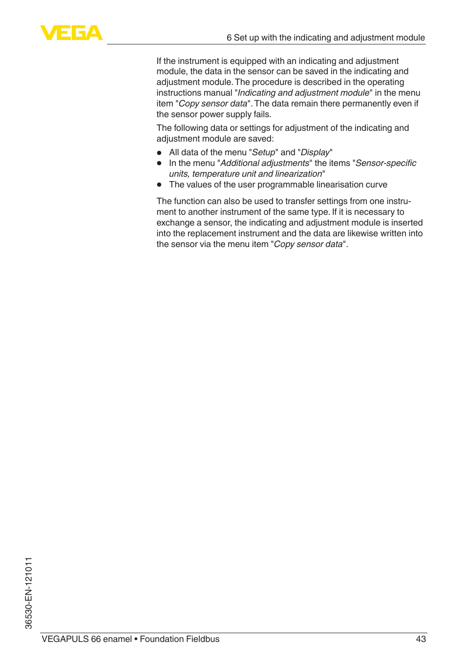 VEGA VEGAPULS 66 (≥ 2.0.0 - ≥ 4.0.0) enamel Foundation Fieldbus User Manual | Page 43 / 80