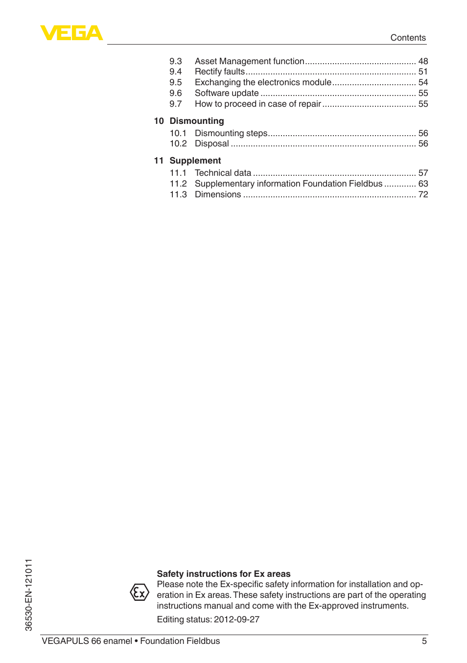 VEGA VEGAPULS 66 (≥ 2.0.0 - ≥ 4.0.0) enamel Foundation Fieldbus User Manual | Page 5 / 80