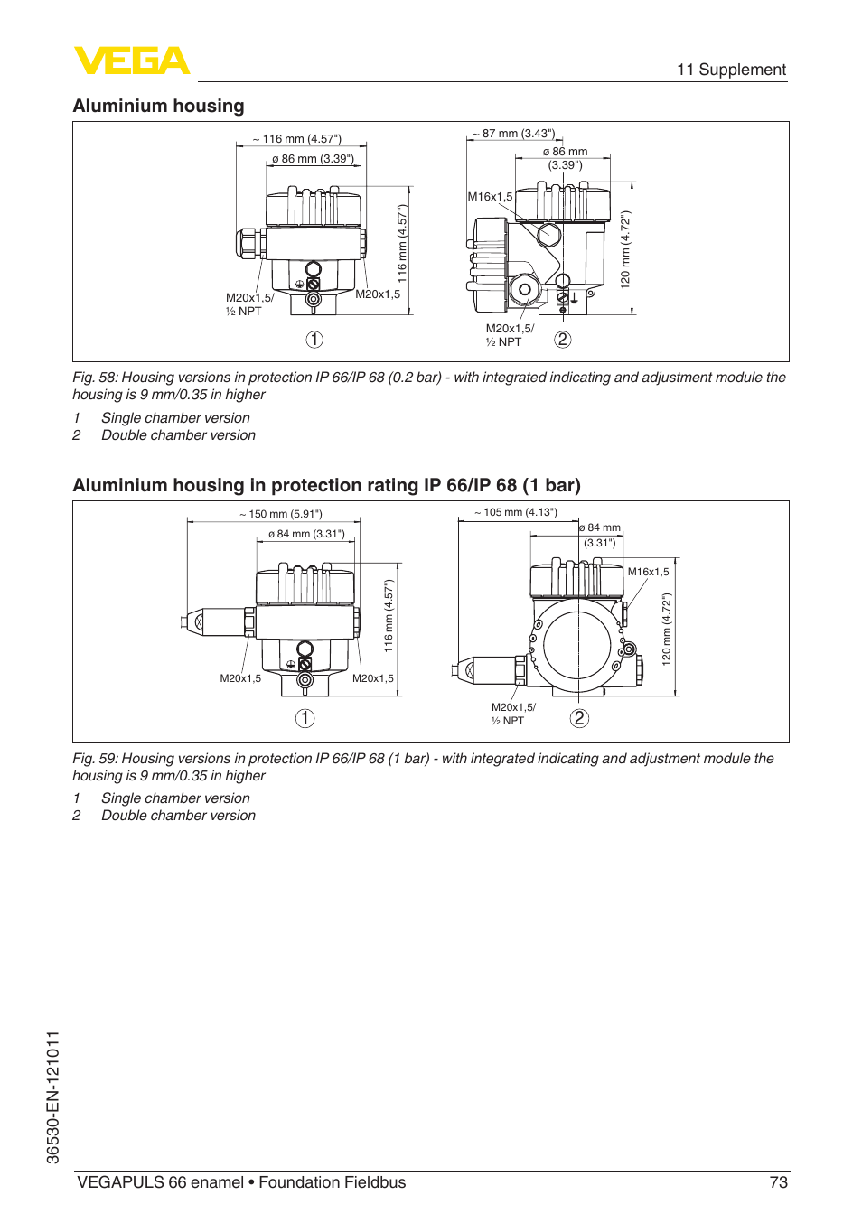 Aluminium housing | VEGA VEGAPULS 66 (≥ 2.0.0 - ≥ 4.0.0) enamel Foundation Fieldbus User Manual | Page 73 / 80