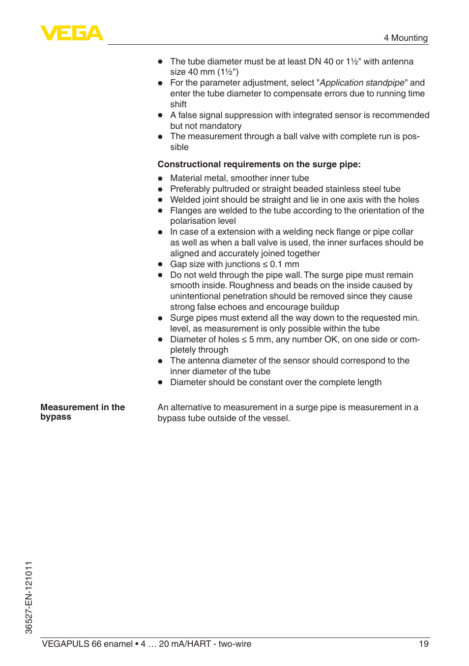 VEGA VEGAPULS 66 (≥ 2.0.0 - ≥ 4.0.0) enamel 4 … 20 mA_HART - two-wire User Manual | Page 19 / 76