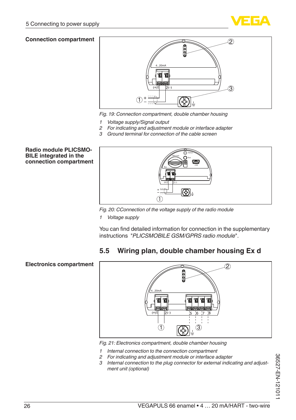 5 wiring plan, double chamber housing ex d | VEGA VEGAPULS 66 (≥ 2.0.0 - ≥ 4.0.0) enamel 4 … 20 mA_HART - two-wire User Manual | Page 26 / 76