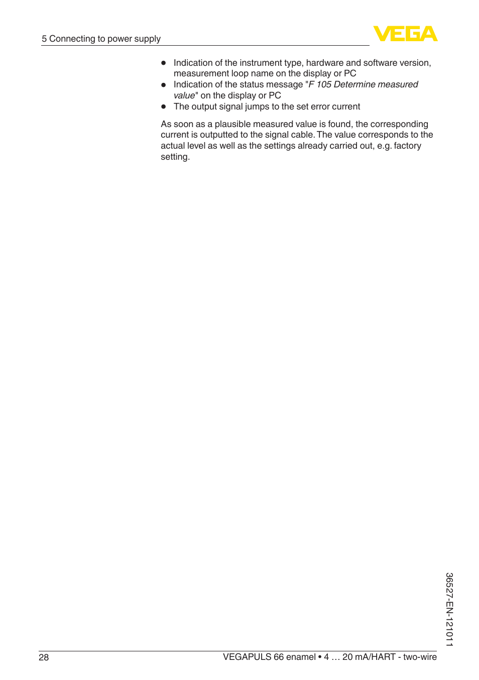 VEGA VEGAPULS 66 (≥ 2.0.0 - ≥ 4.0.0) enamel 4 … 20 mA_HART - two-wire User Manual | Page 28 / 76