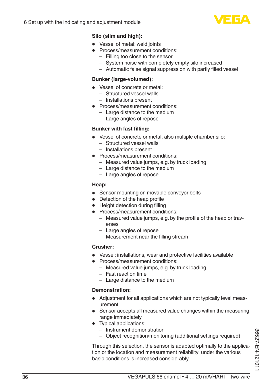 VEGA VEGAPULS 66 (≥ 2.0.0 - ≥ 4.0.0) enamel 4 … 20 mA_HART - two-wire User Manual | Page 36 / 76