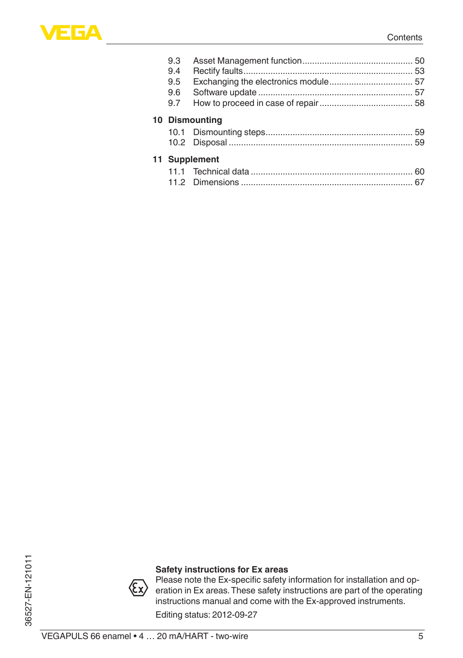 VEGA VEGAPULS 66 (≥ 2.0.0 - ≥ 4.0.0) enamel 4 … 20 mA_HART - two-wire User Manual | Page 5 / 76