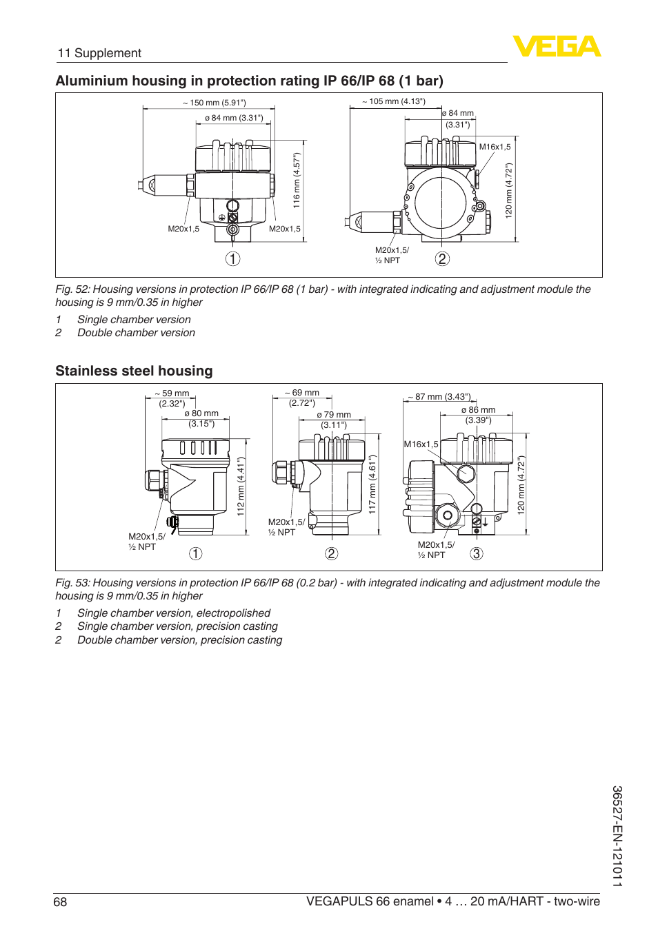 Stainless steel housing | VEGA VEGAPULS 66 (≥ 2.0.0 - ≥ 4.0.0) enamel 4 … 20 mA_HART - two-wire User Manual | Page 68 / 76