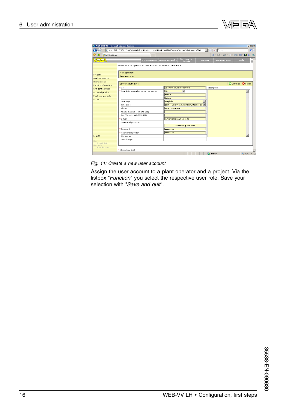 VEGA WEB-VV LH User Manual | Page 16 / 24