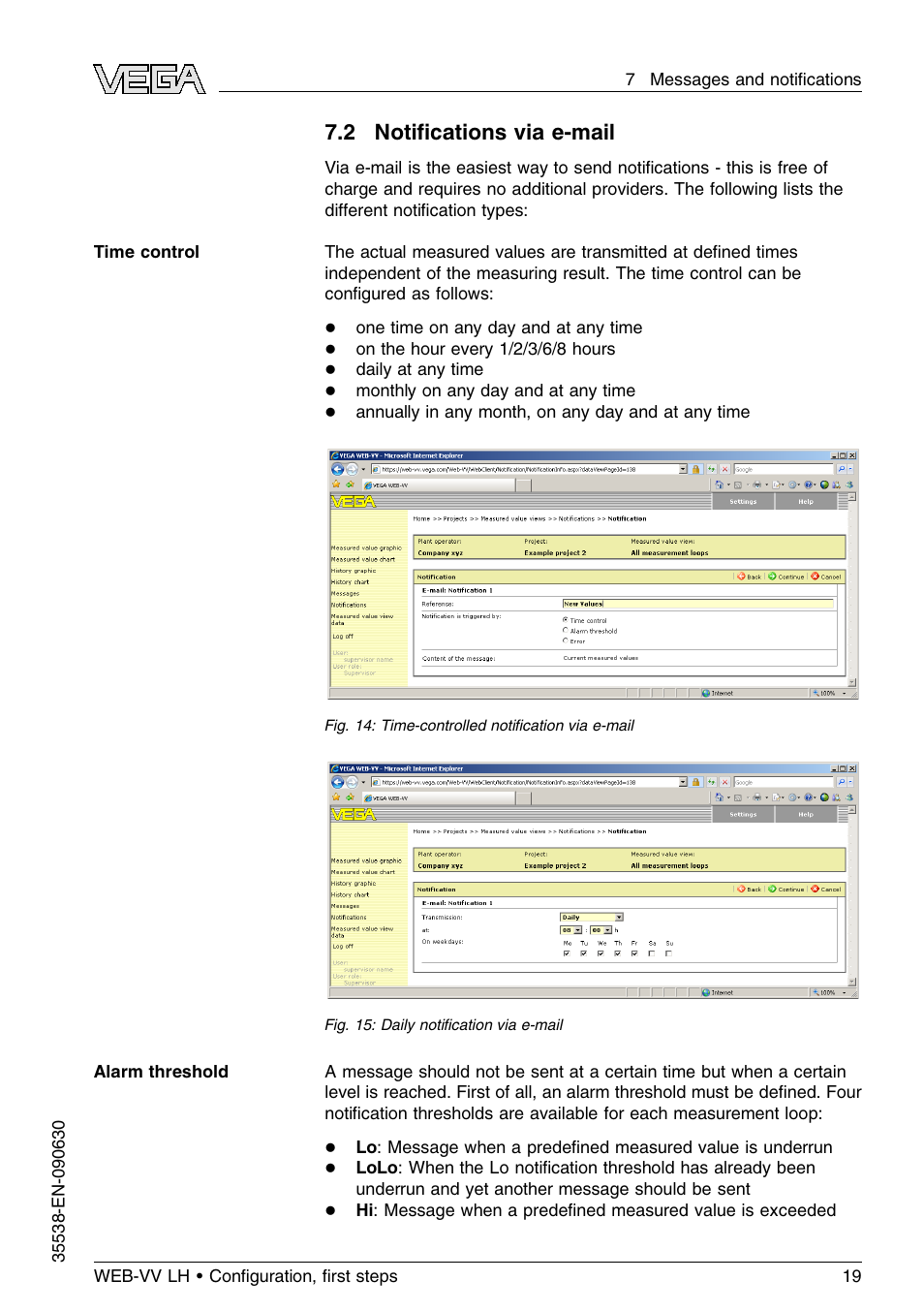 2 notifications via e–mail, 2 notiﬁcations via e-mail | VEGA WEB-VV LH User Manual | Page 19 / 24