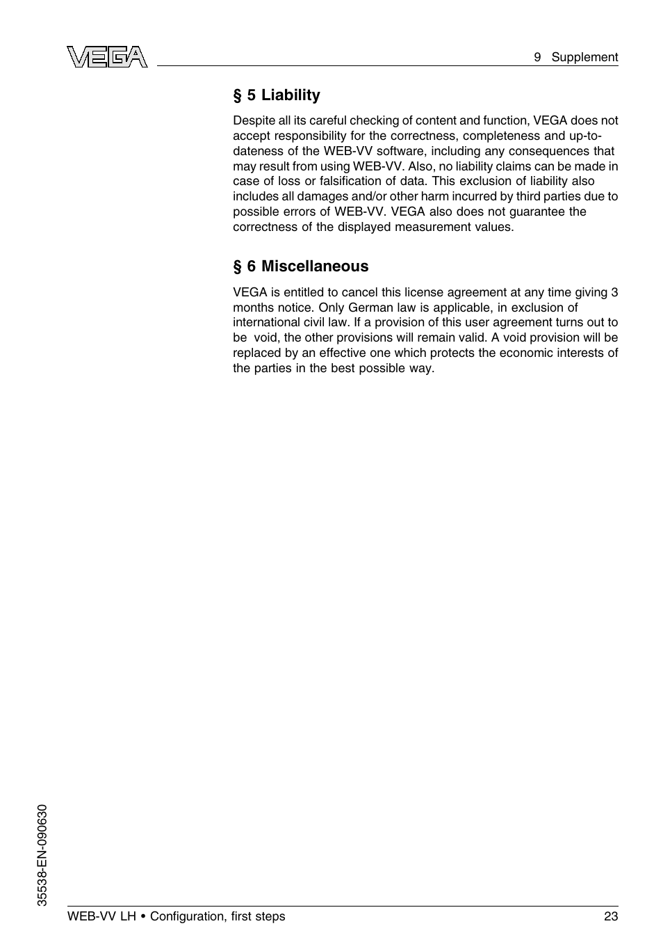 VEGA WEB-VV LH User Manual | Page 23 / 24