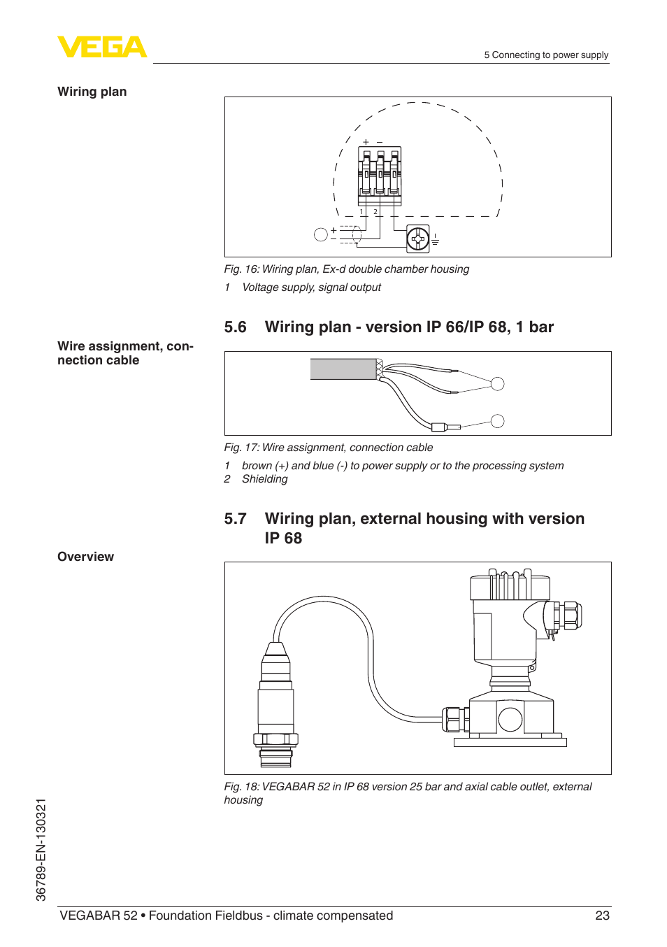 7 wiring plan, external housing with version ip 68 | VEGA VEGABAR 52 Foundation Fieldbus - climate compensated User Manual | Page 23 / 76