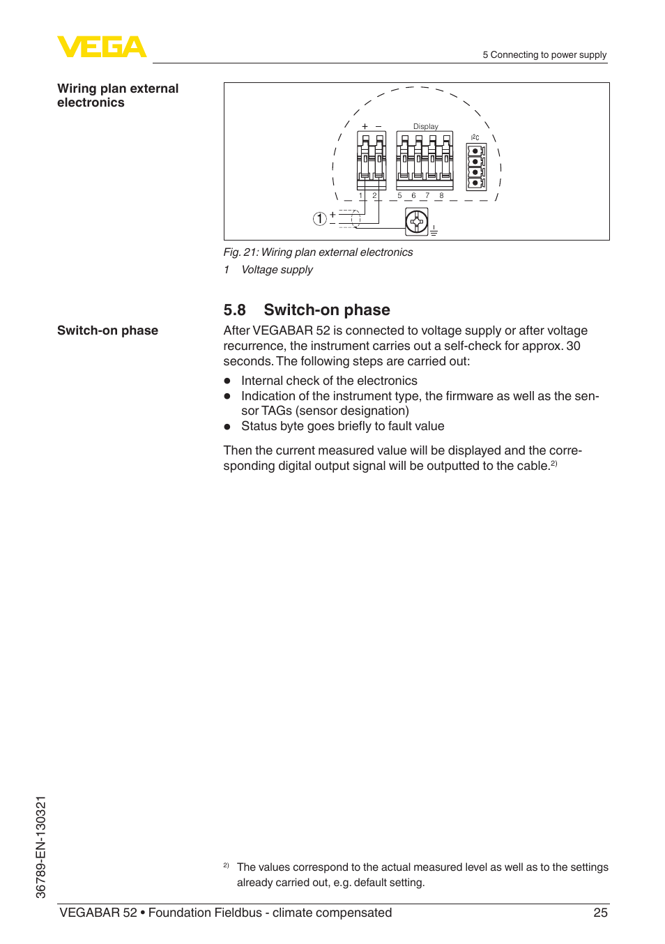 8 switch-on phase | VEGA VEGABAR 52 Foundation Fieldbus - climate compensated User Manual | Page 25 / 76