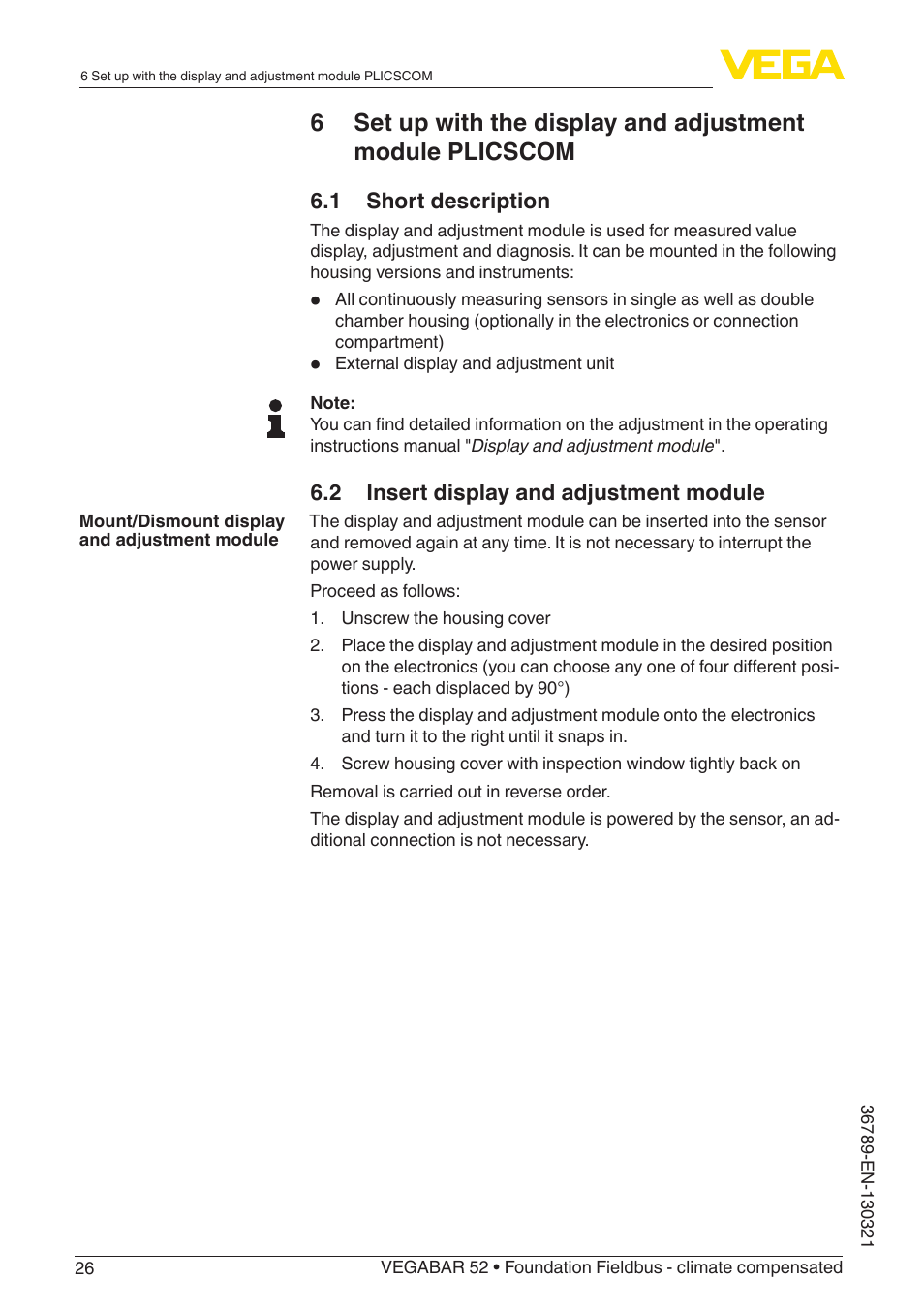 VEGA VEGABAR 52 Foundation Fieldbus - climate compensated User Manual | Page 26 / 76