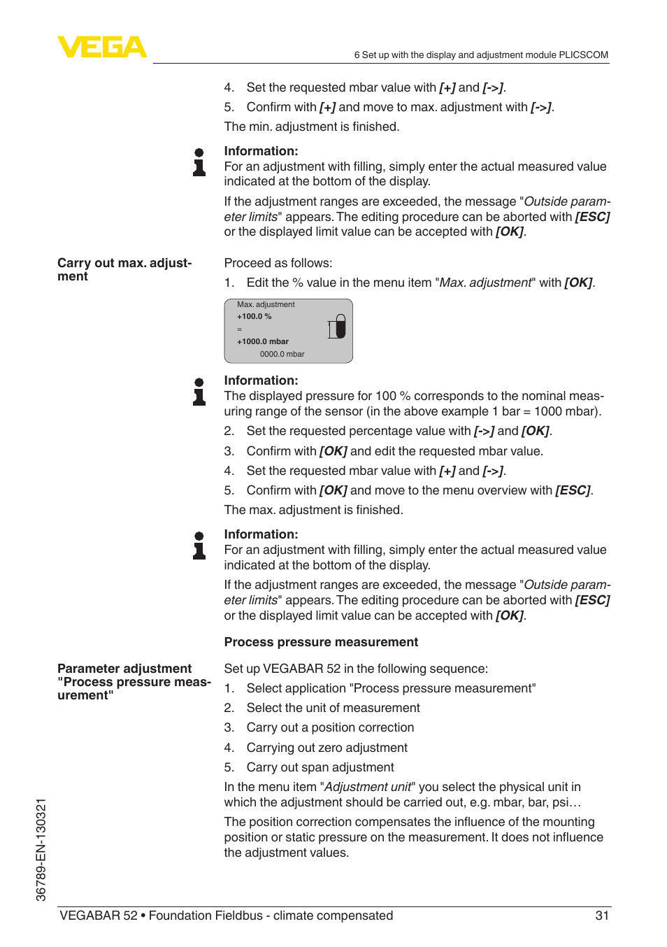 VEGA VEGABAR 52 Foundation Fieldbus - climate compensated User Manual | Page 31 / 76