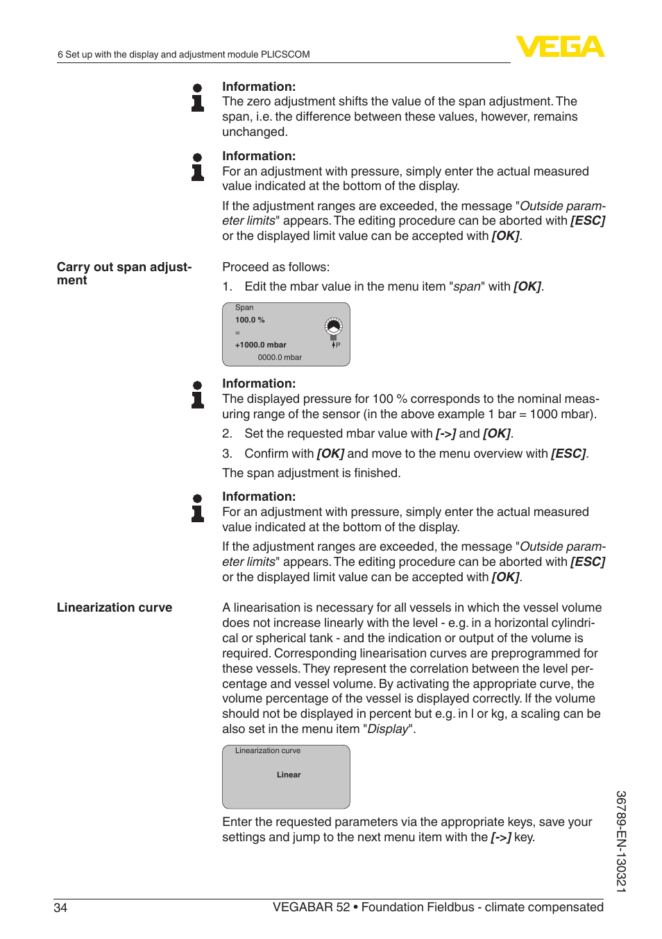 VEGA VEGABAR 52 Foundation Fieldbus - climate compensated User Manual | Page 34 / 76