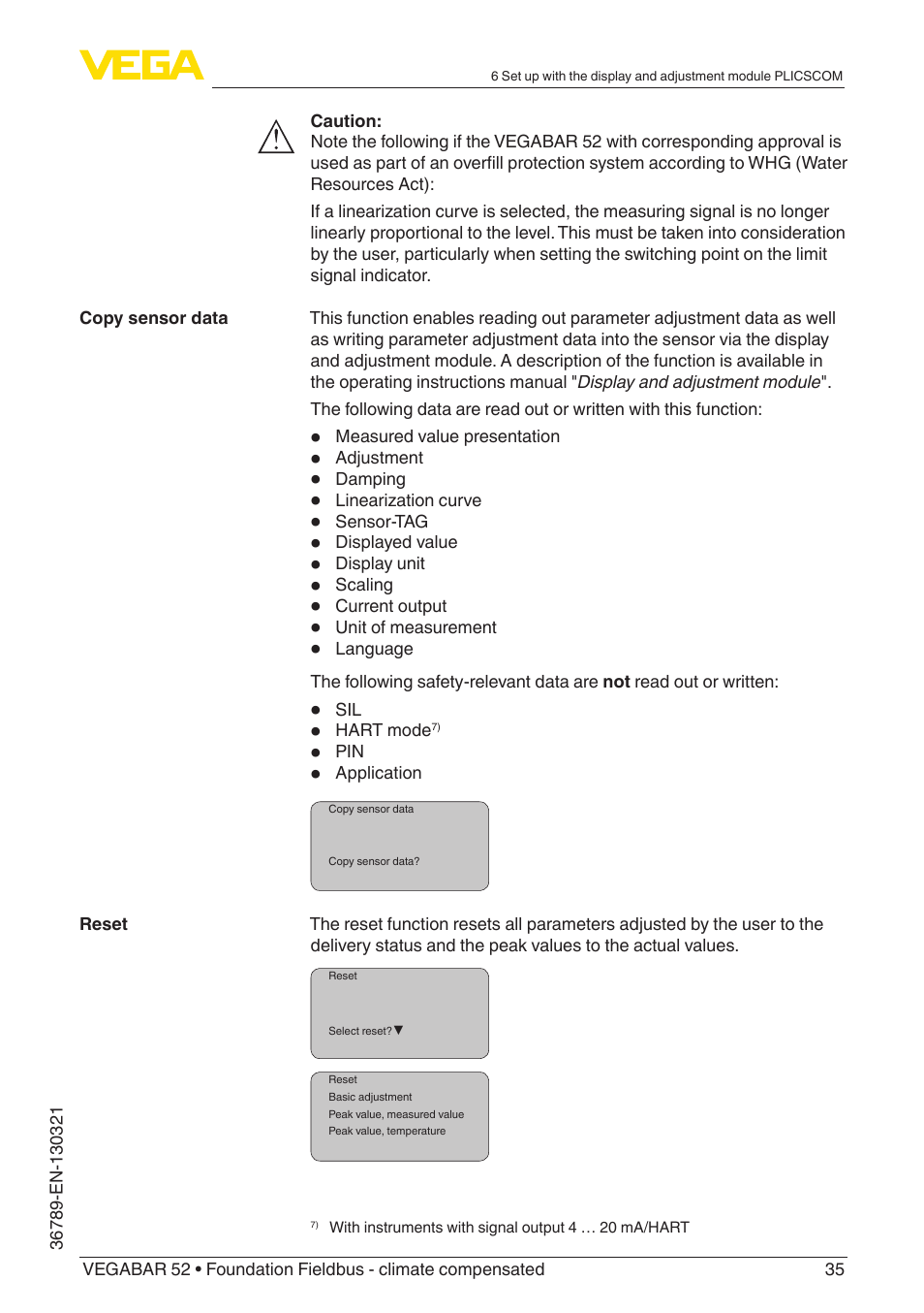 VEGA VEGABAR 52 Foundation Fieldbus - climate compensated User Manual | Page 35 / 76