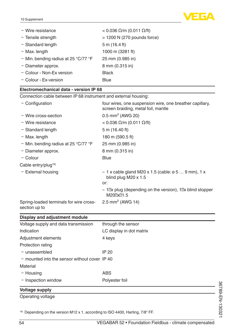 VEGA VEGABAR 52 Foundation Fieldbus - climate compensated User Manual | Page 54 / 76