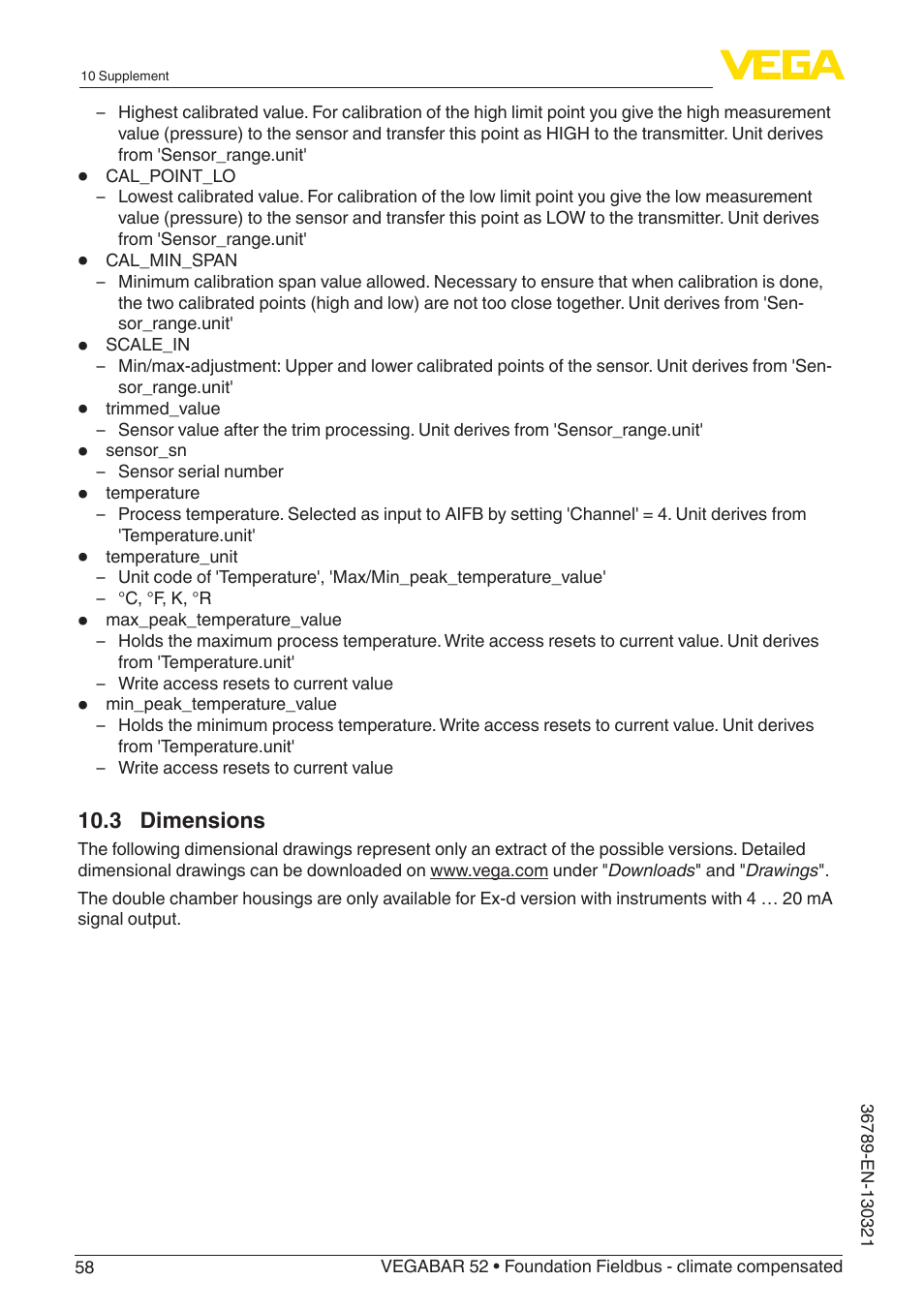VEGA VEGABAR 52 Foundation Fieldbus - climate compensated User Manual | Page 58 / 76