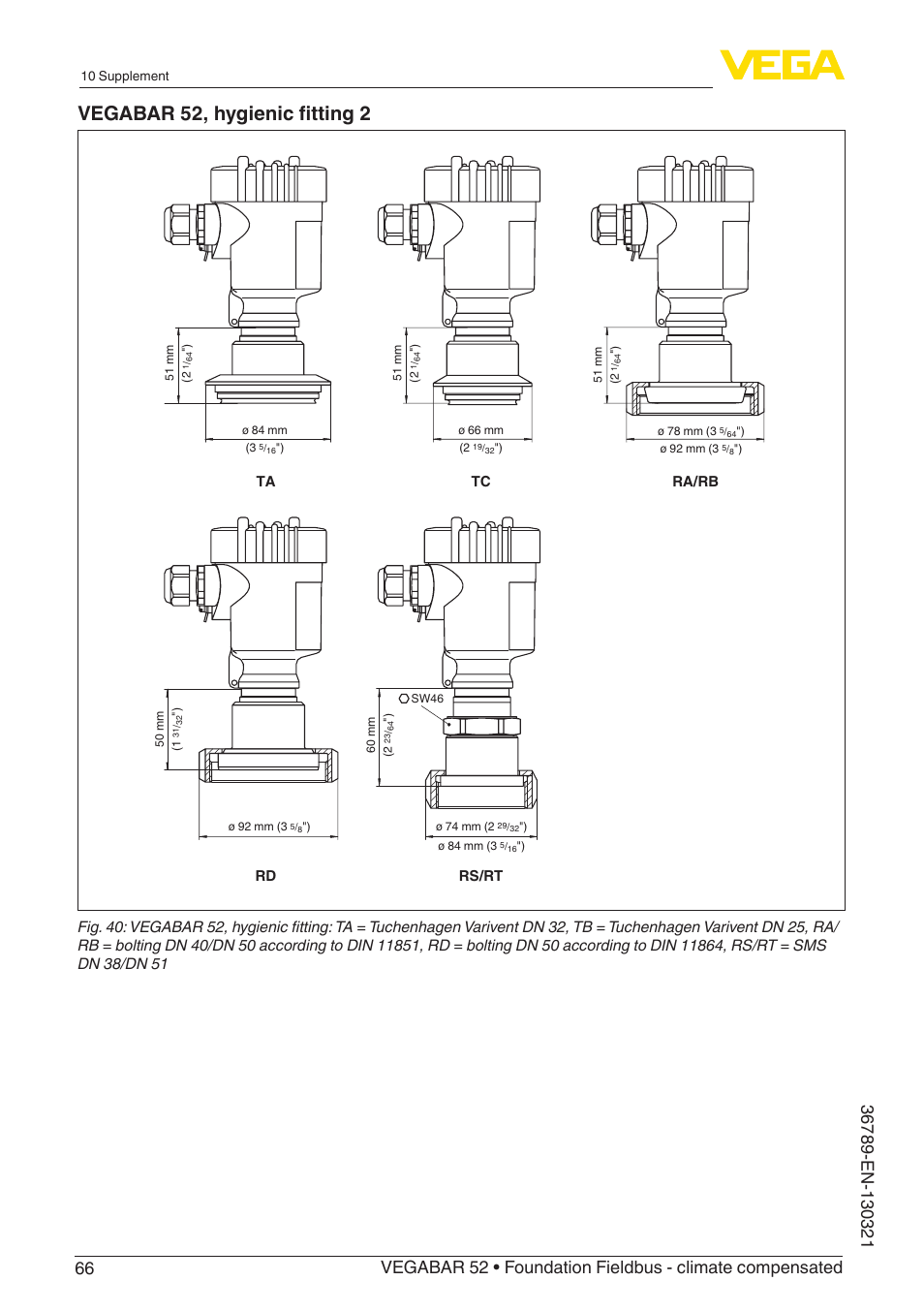 Vegabar 52, hygienic fitting 2 | VEGA VEGABAR 52 Foundation Fieldbus - climate compensated User Manual | Page 66 / 76