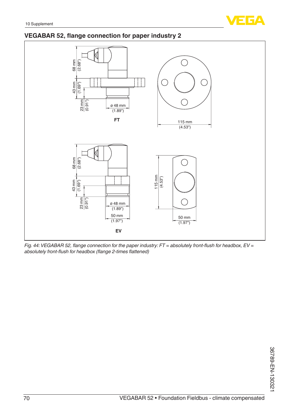 Vegabar 52, flange connection for paper industry 2 | VEGA VEGABAR 52 Foundation Fieldbus - climate compensated User Manual | Page 70 / 76
