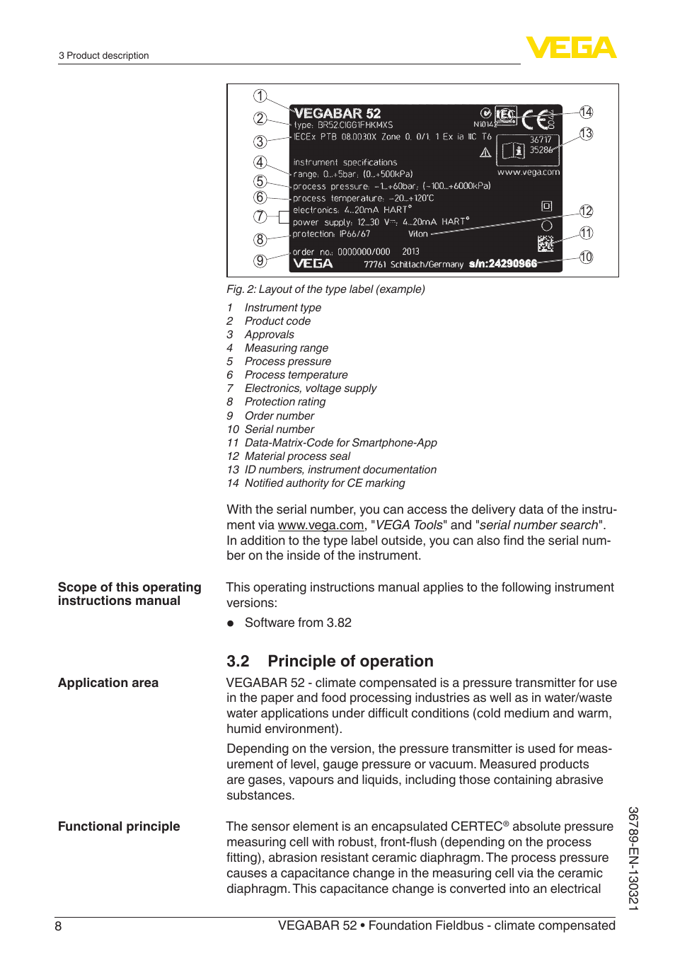 2 principle of operation | VEGA VEGABAR 52 Foundation Fieldbus - climate compensated User Manual | Page 8 / 76