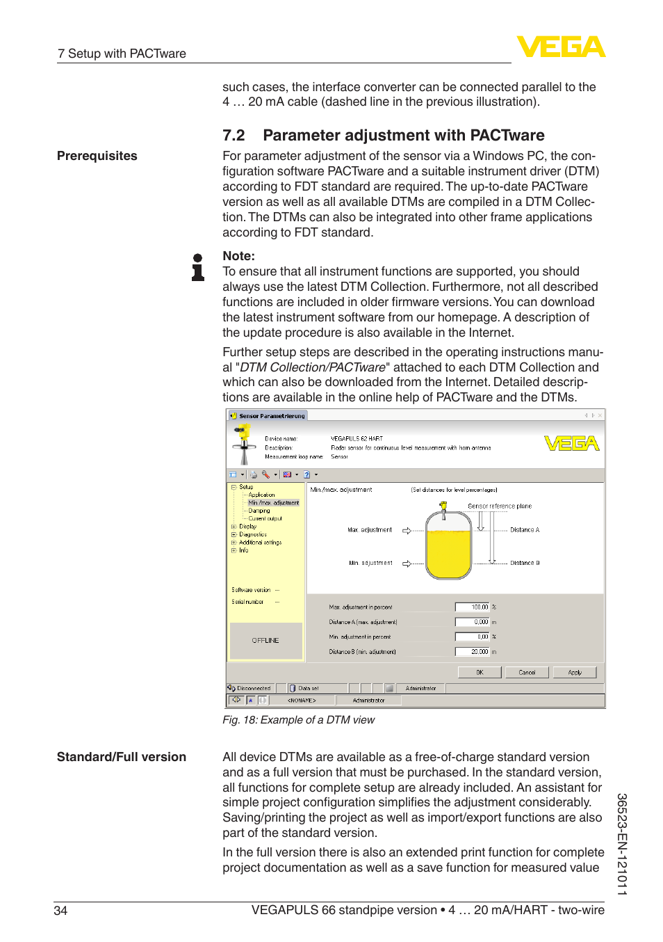 2 parameter adjustment with pactware | VEGA VEGAPULS 66 (≥ 2.0.0 - ≥ 4.0.0) standpipe ver. 4 … 20 mA_HART - two-wire User Manual | Page 34 / 60
