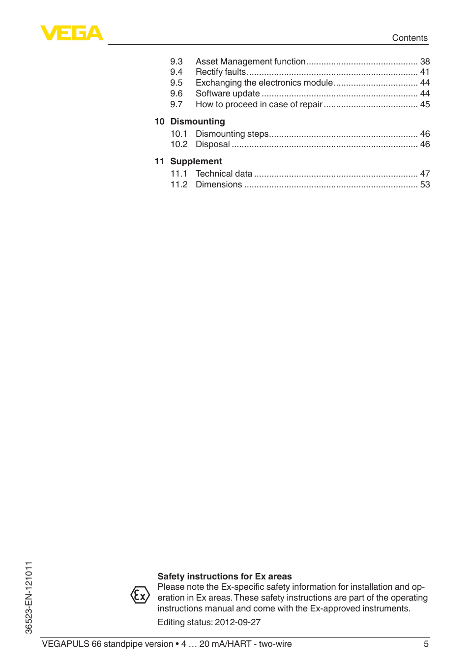 VEGA VEGAPULS 66 (≥ 2.0.0 - ≥ 4.0.0) standpipe ver. 4 … 20 mA_HART - two-wire User Manual | Page 5 / 60