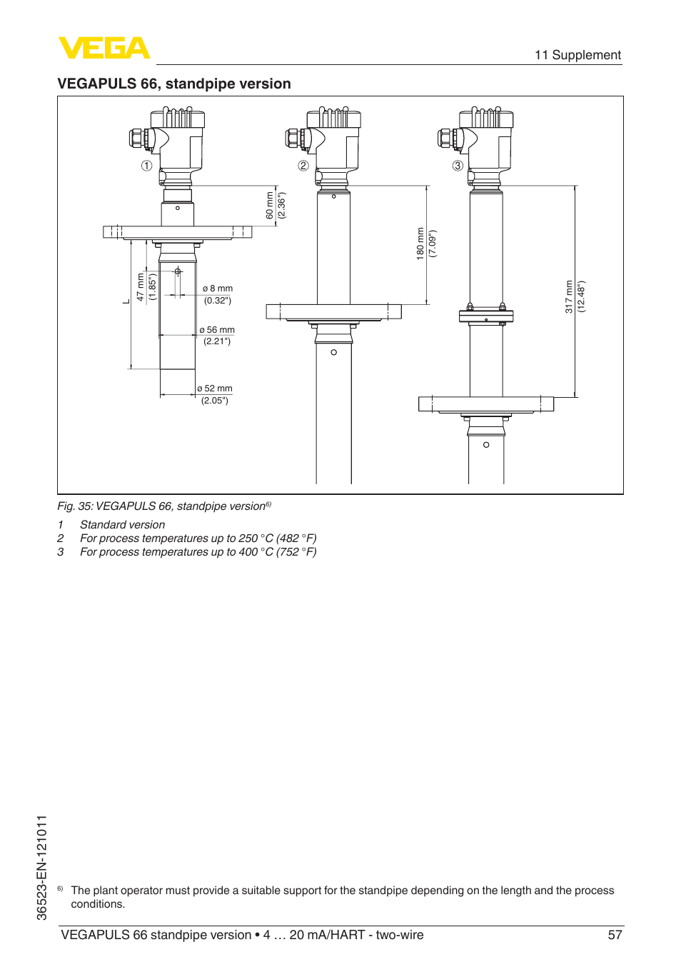 Vegapuls 66, standpipe version | VEGA VEGAPULS 66 (≥ 2.0.0 - ≥ 4.0.0) standpipe ver. 4 … 20 mA_HART - two-wire User Manual | Page 57 / 60