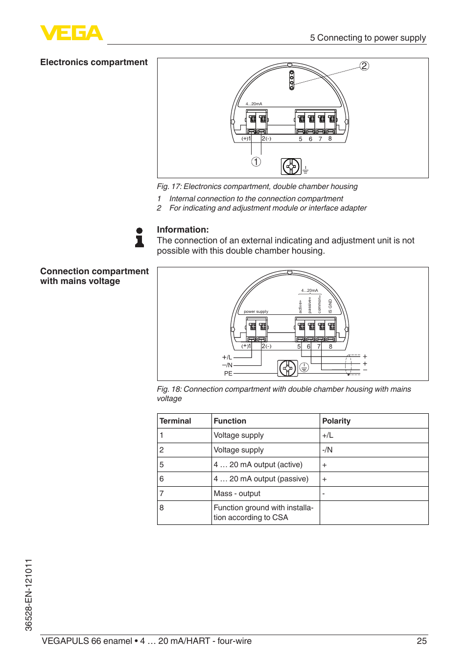 VEGA VEGAPULS 66 (≥ 2.0.0 - ≥ 4.0.0) enamel 4 … 20 mA_HART - four-wire User Manual | Page 25 / 68