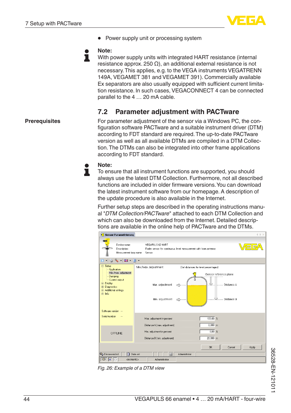 2 parameter adjustment with pactware | VEGA VEGAPULS 66 (≥ 2.0.0 - ≥ 4.0.0) enamel 4 … 20 mA_HART - four-wire User Manual | Page 44 / 68