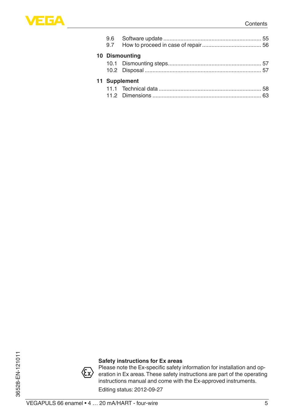 VEGA VEGAPULS 66 (≥ 2.0.0 - ≥ 4.0.0) enamel 4 … 20 mA_HART - four-wire User Manual | Page 5 / 68
